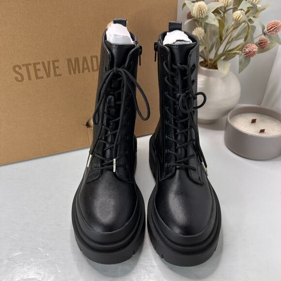 Steve Madden Mansel Platform Lace Up Combat Boots Lug Sole Black Women's 7M - Picture 5 of 12